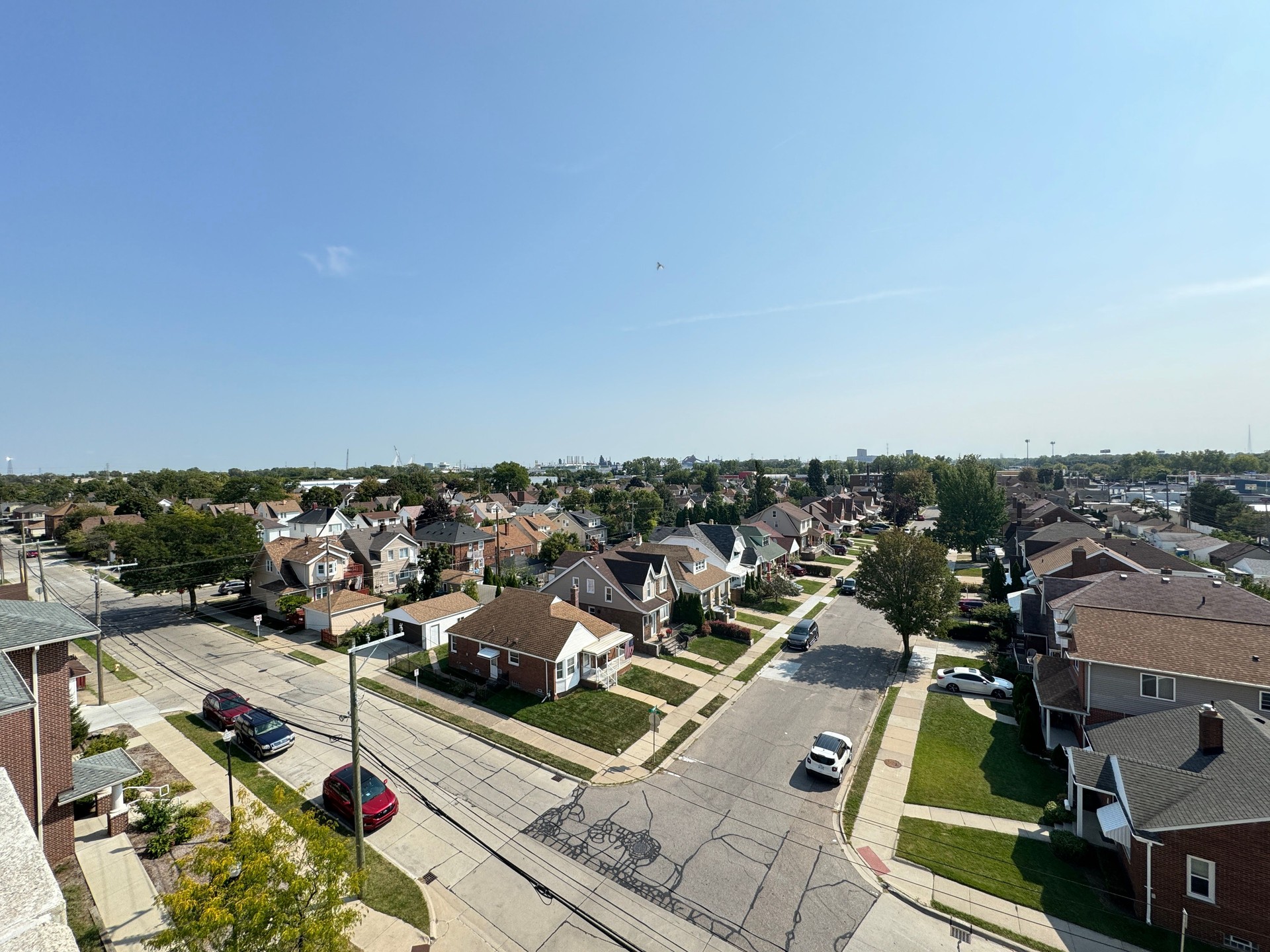 A residential area for middle-class American workers. Overhead view.Super Wide.